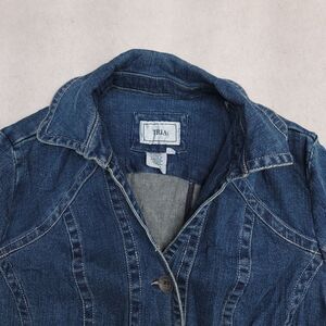 Tria Casual Button Up Long Sleeve Denim Jean Jacket Womens Size Small S Blue